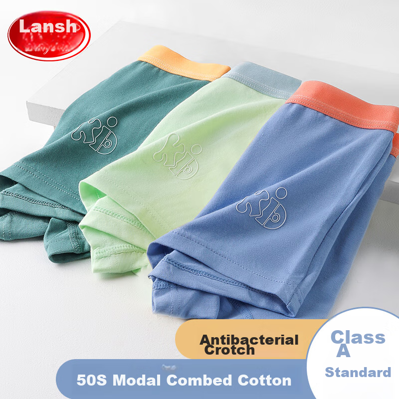 Langsha Children's Underwear, Boys' Modal Cotton Solid Color Boxer Briefs, Class...