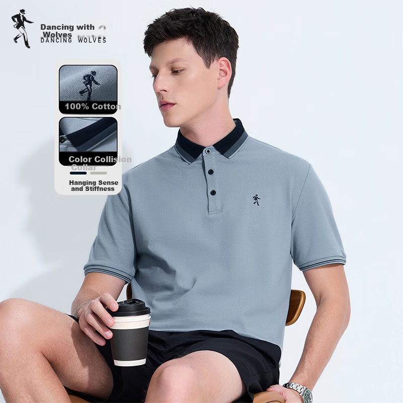 Dancing with Wolves [100% Pure Cotton] Summer Business Commute Breathable Men's...