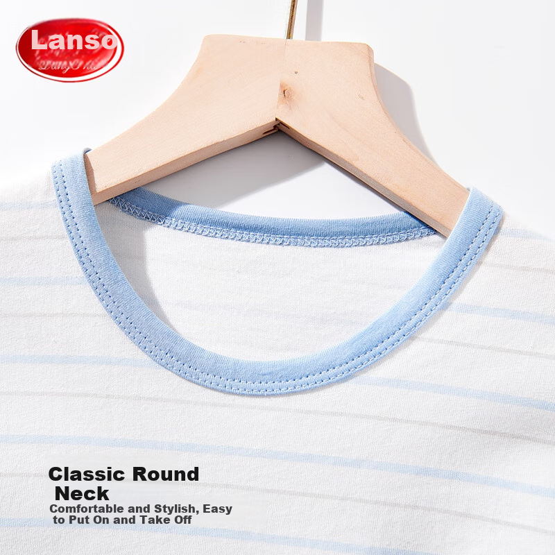 LangSha Boys' Summer Thin Cotton Pajamas Set Short Sleeve Home Wear Light Blue 1...