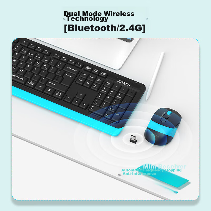 A4TECH FB1010Q 104-Key Wireless/Bluetooth Multi-Mode Keyboard And Mouse Set, Qui...