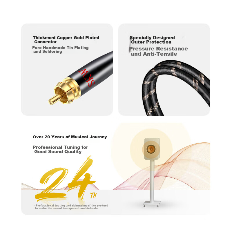 SKW Hi-Fi 2RCA to 2RCA Audio Cable with Lotus Head, 6N Single Crystal Copper RCA...