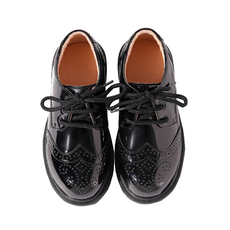 Luomeng Boys Leather Shoes, British Style Performance Shoes, Black Hollow Leathe...