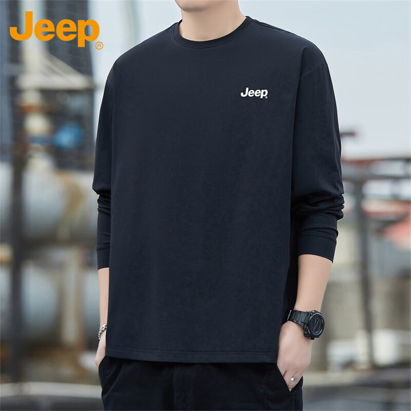 JEEP Men's Long Sleeve T-shirt Spring Summer Loose Casual Top Men's Round Neck U...