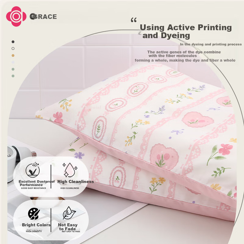 Grace Pillowcase, Class A Antibacterial, 100% Pure Cotton, Sweat-Absorbing Pillo...