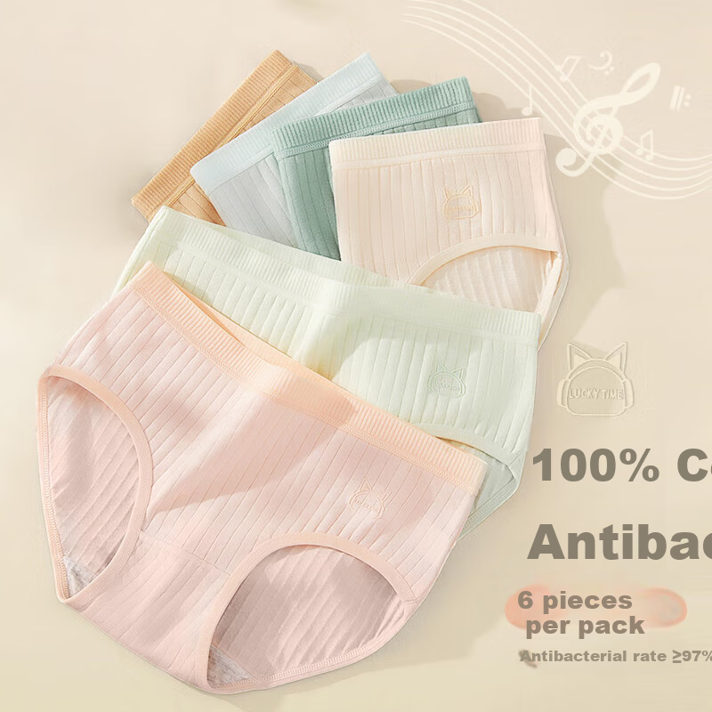 FitonTon 6-Pack Women's Cotton Antibacterial Breathable Mid-Rise Comfortable Und...