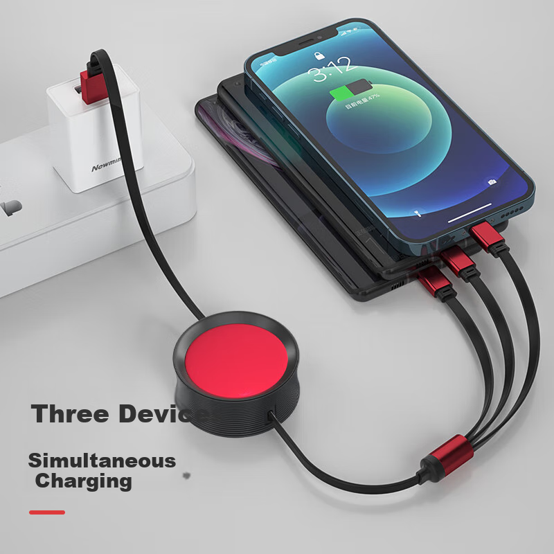 Newmine 3-in-1 Retractable Charging Cable 22.5W Fast Charge One Drag Three Multi...