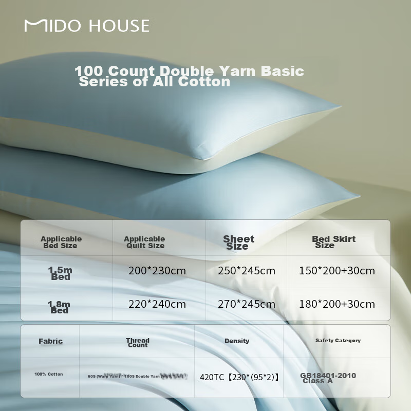 MIDO HOUSE Mingdu 100-Count Long-Staple Cotton Pure Cotton Sateen Color-Block Be...