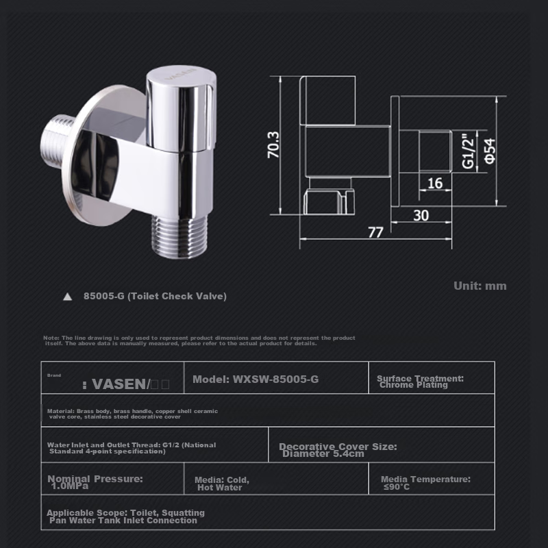 Weixing Toilet Check Valve, Brass Body, Toilet Tank Inlet One-Way Straight Retur...