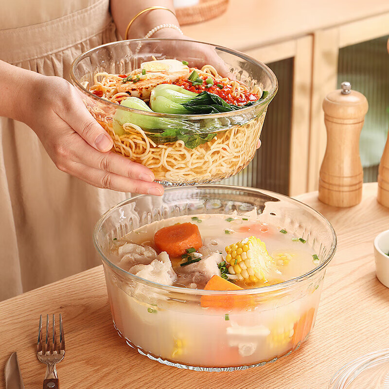 CRISTALGLASS Transparent Glass Bowl with Lid for Microwave, Soup Bowl, Noodle Bo...