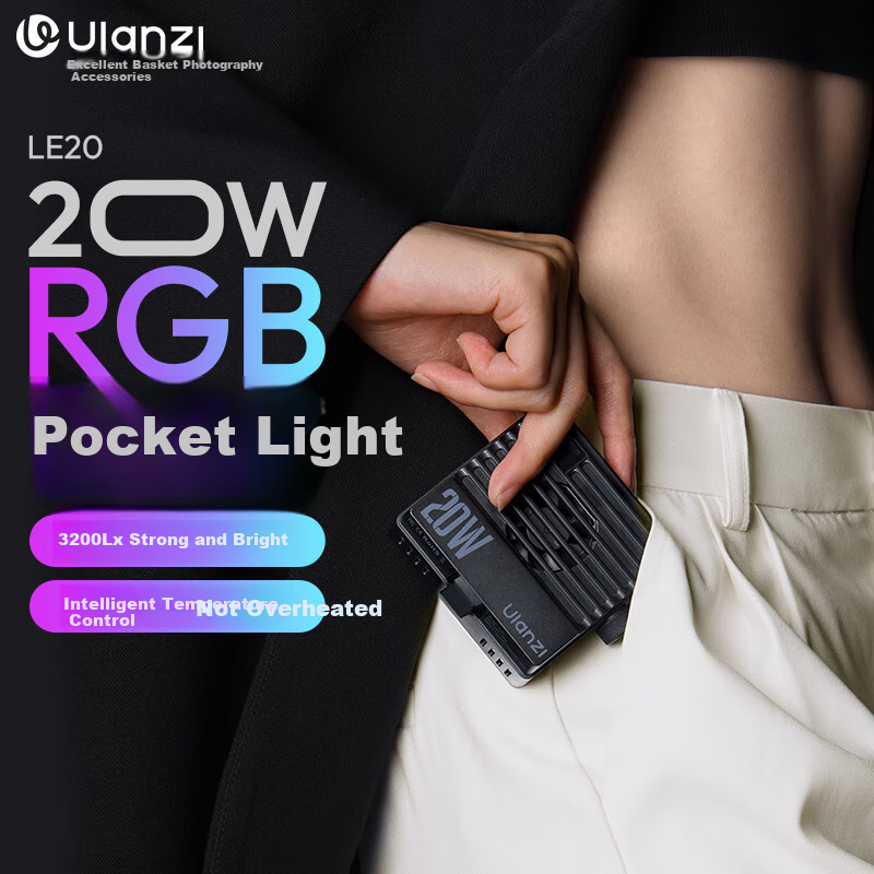 Ulanzi LE20 20W RGB Pocket Fill Light, Live Streaming Photography Light, Profess...