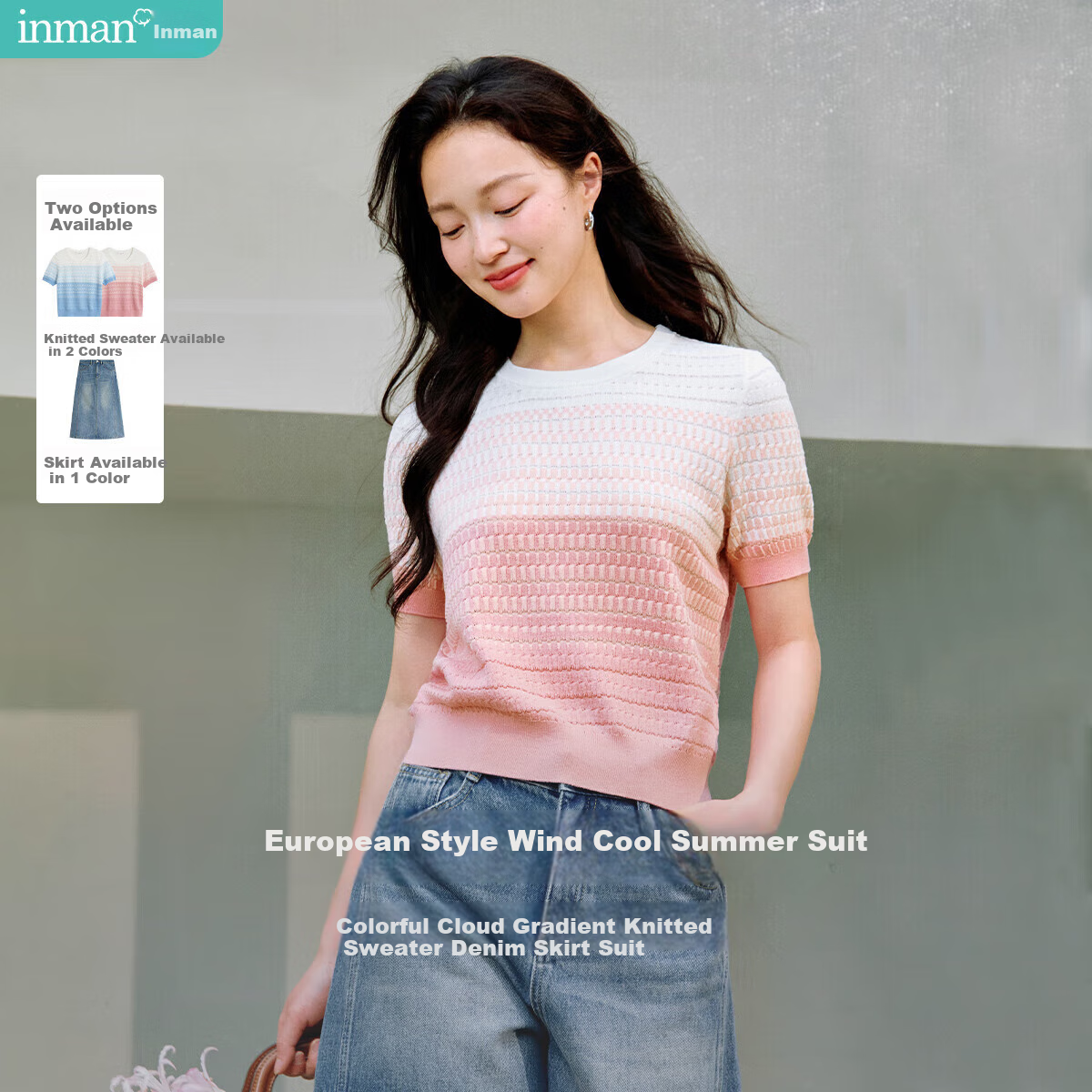 INMAN Tindal Gradient Color Round Neck Knit Short-Sleeve T-Shirt Women's Clothin...