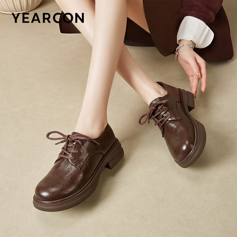 Yierkang Women's Leather Shoes, Spring New Style British-Style Lace-Up Flats, Lo...