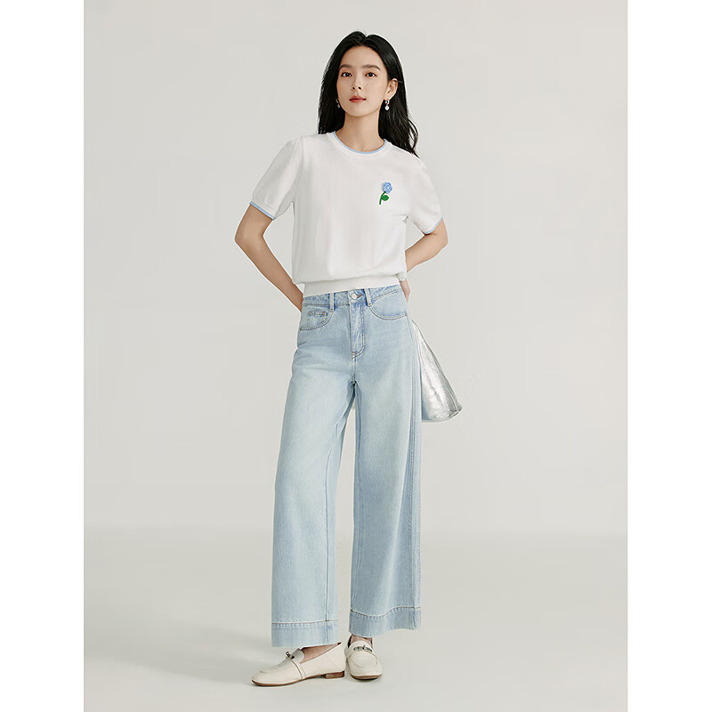 Inman French-Style Wide-Leg Jeans, Spring Women's High-Waist Versatile Petite Cr...