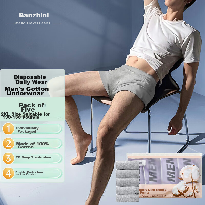 Banzhenni Disposable Men's Underwear, Pure Cotton Boxer Briefs, Extra Large Size...