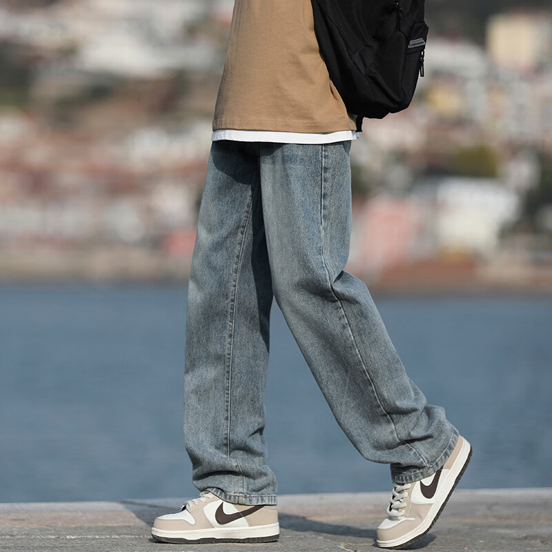 Homlean American-Style Stone-Washed Jeans for Men, Spring And Summer High Street...