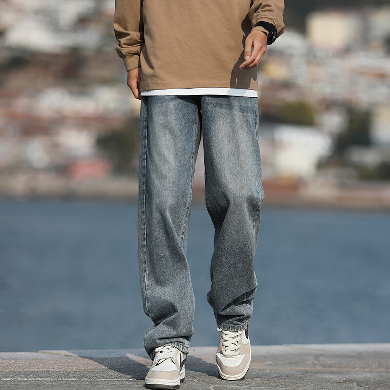 Homlean American-Style Stone-Washed Jeans for Men, Spring And Summer High Street...