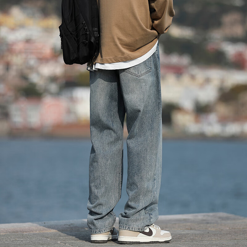 Homlean American-Style Stone-Washed Jeans for Men, Spring And Summer High Street...