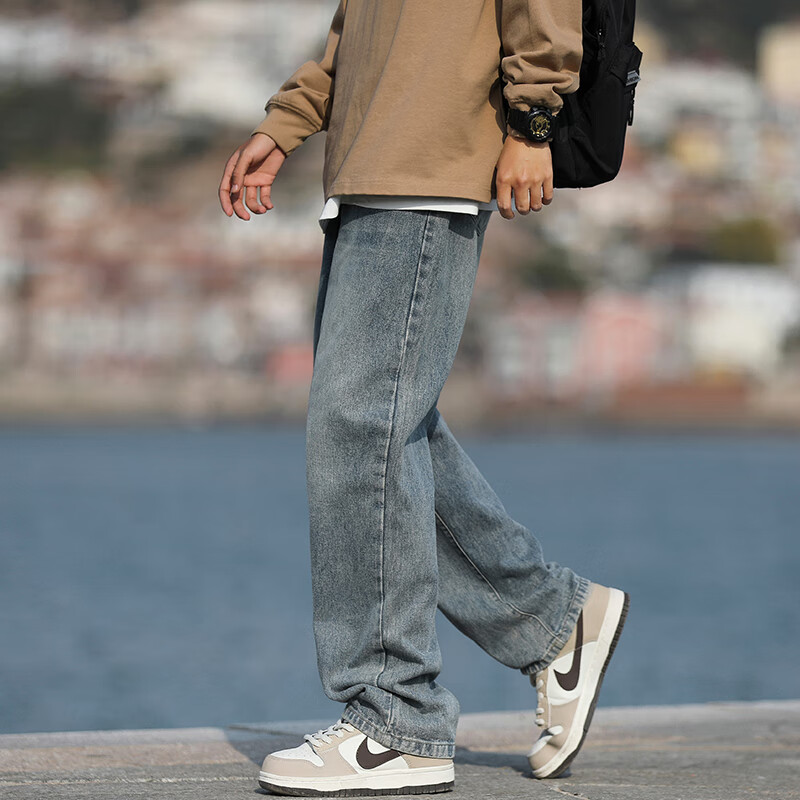 Homlean American-Style Stone-Washed Jeans for Men, Spring And Summer High Street...