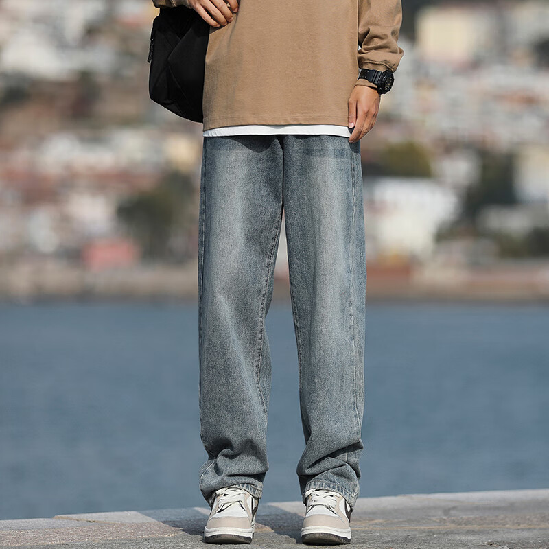 Homlean American-Style Stone-Washed Jeans for Men, Spring And Summer High Street...