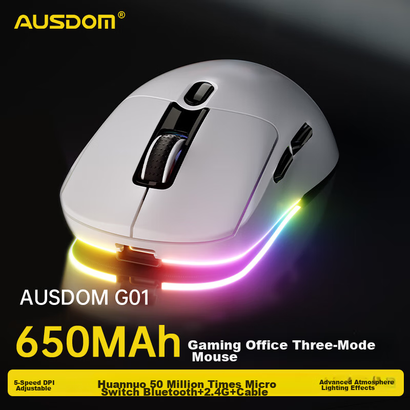 Asdun G01 Gaming Mouse, Tri-Mode Bluetooth Wired, Ergonomic Lightweight Wireless...