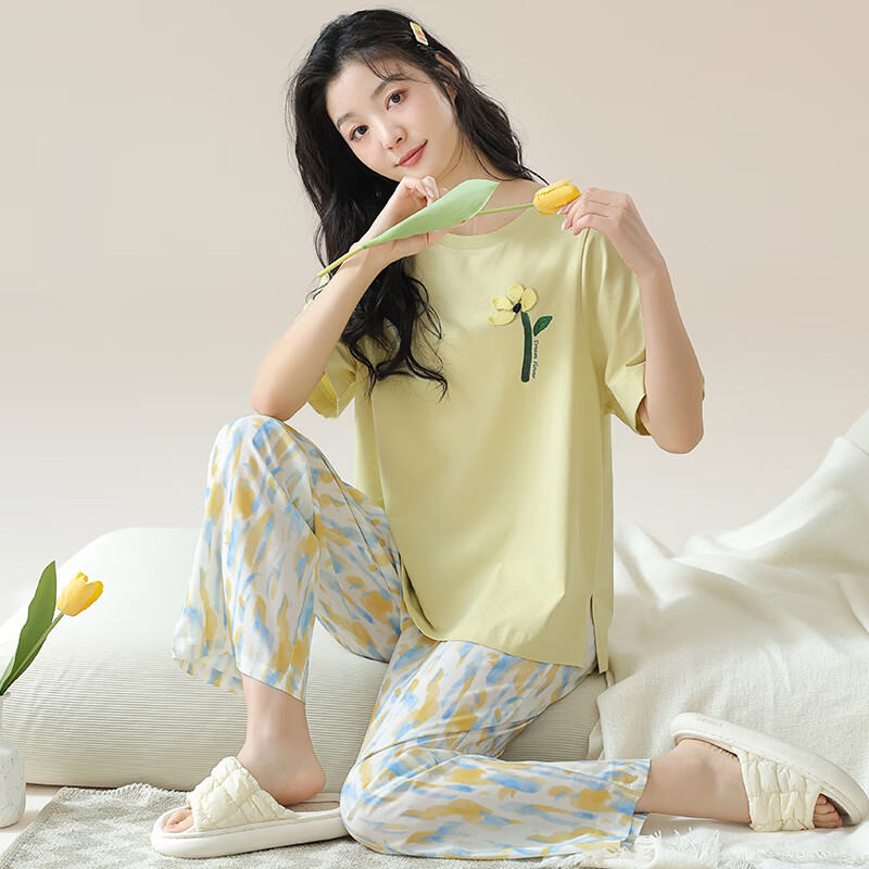 Xueximan Women's Pajamas, Spring And Summer, Xinjiang Cotton, with Chest Pads, H...