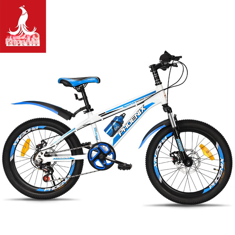 Phoenix Children's Mountain Bike for Boys And Girls, Student Pedal Bike for Ages 6-15, Bada Model, White And Blue, 20-Inch