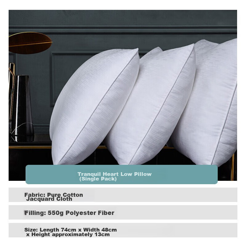 Fuanna Home Textile Hotel Pillow, Low Pillow, Pure Cotton Fabric Pillow Core, Adult And Student Pillow, Tranquil Pillow, Low Pillow, 74*48cm