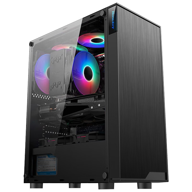 Huntkey GS400C Black Case (Side Panel Window/ATX Compatible/Wide Gaming Computer Case/Supports Long Graphics Cards/Black Cable Management/Minimalist Brushed Panel)