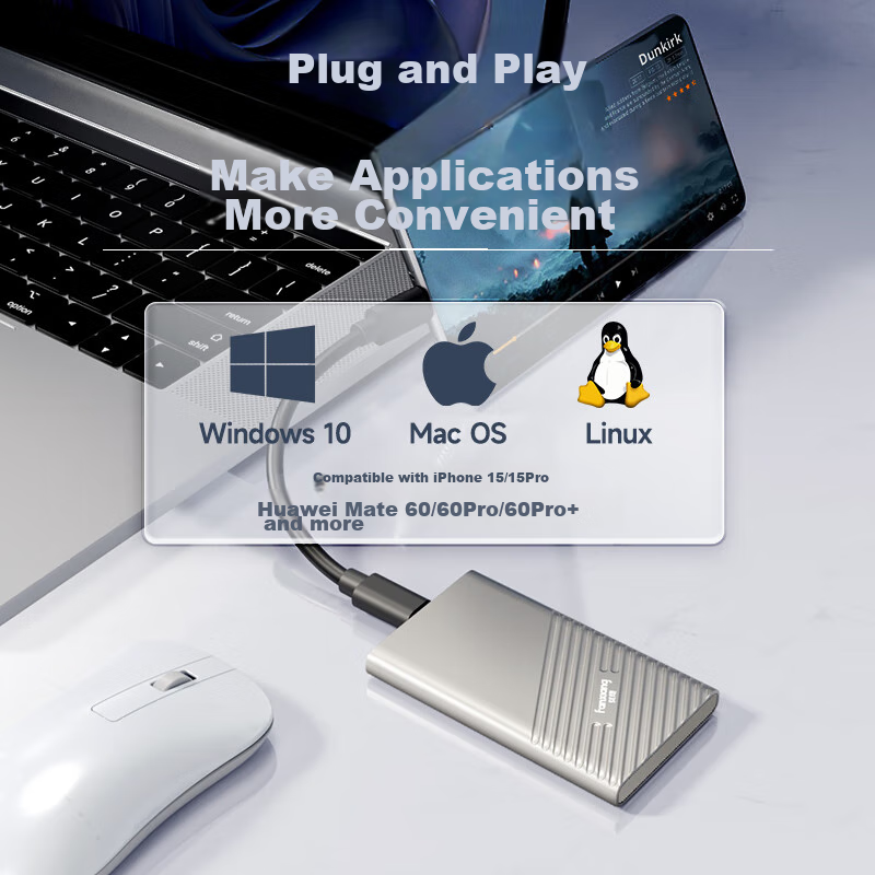 FANXIANG 2TB Portable Solid State Drive (PSSD), Portable SSD Type-C, Direct Connection to IPhone 16 Pro Max, External Hard Drive for Computer, PS2000 Silver