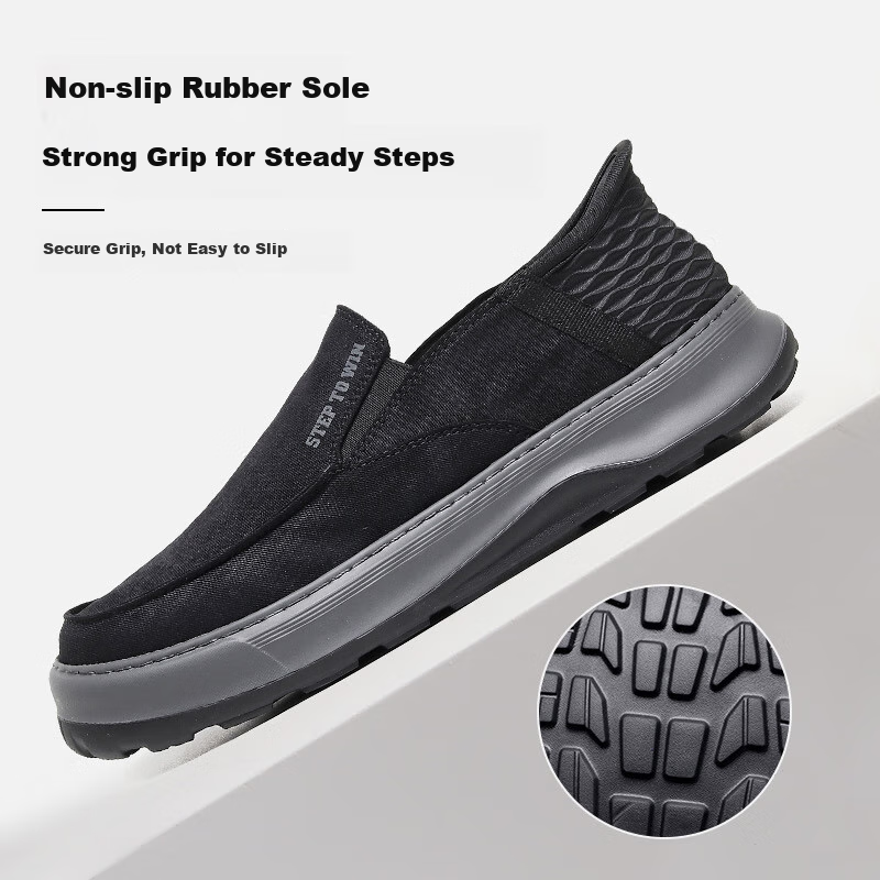 Hengyuanxiang Men's Single Shoes Old Beijing Cloth Shoes Breathable Comfortable Slip-on Middle-aged and Elderly Dad Shoes Non-slip Men's Shoes Black Grey Size 42