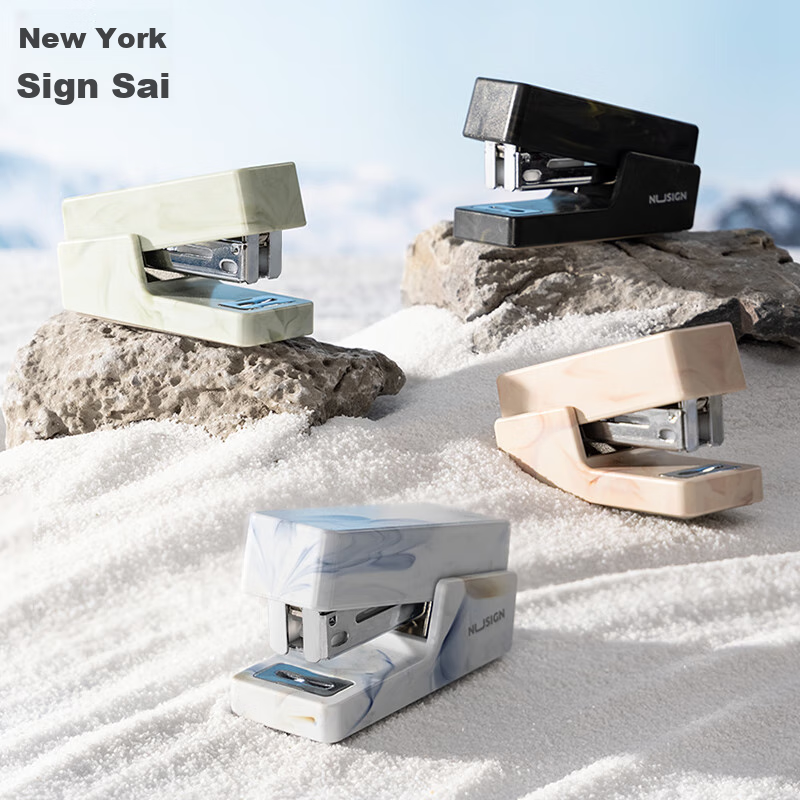 Deli Nusas Mini Stapler, Marble Gradient Series, Lightweight And Portable Stapler for Students And Office Use, White NS083C with Staples