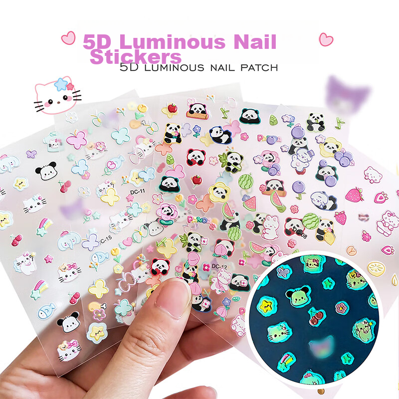 Diyu, Glow-In Nail Stickers for Children And Girls, Embossed Nail Art Stickers, Removable, Waterproof, for 3-Year Babies And Kids, Fluorescent Nail Stickers