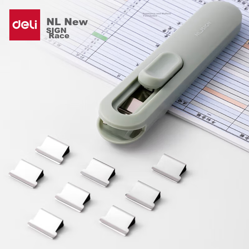 Deli (Deli) Niusai Paper Clip Dispenser Can Clip 40 Pages, 1 Dispenser + 8 Refills, Green NS085-B