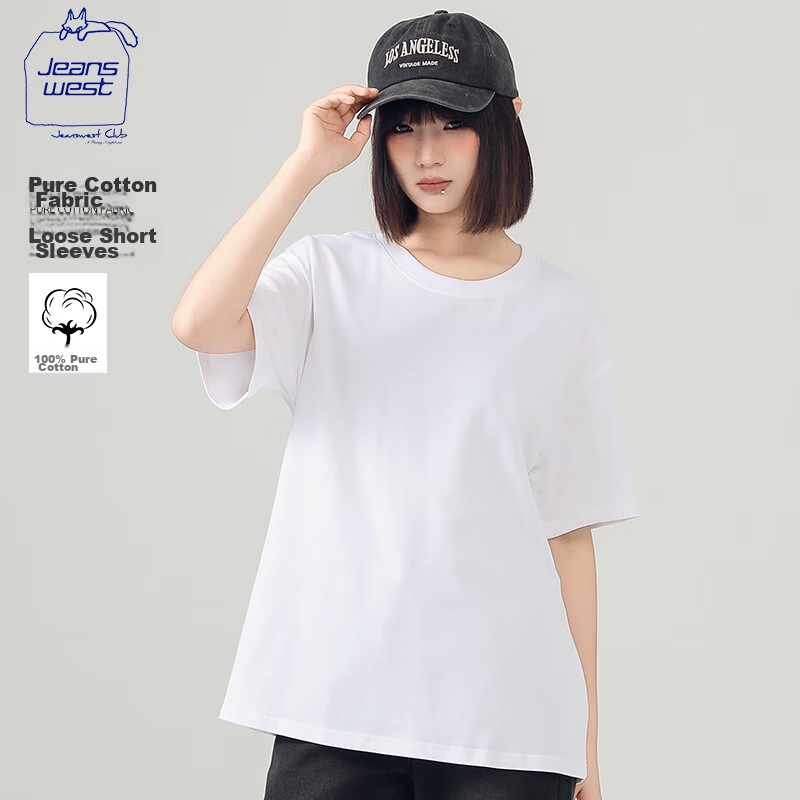 JEANSWEST CLUB [Same As UNIQLO] Zhenweisi Retro T-Shirt, Women's American-Style Loose Short-Sleeve Fashionable Versatile Student Top