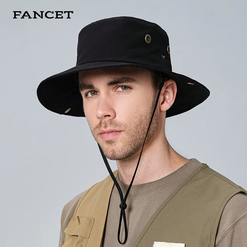 FANCET Fisherman Hat for Men, Summer Outdoor Hiking Sun Hat, UV Protection, Water-Resistant, Denim, Black, Size M