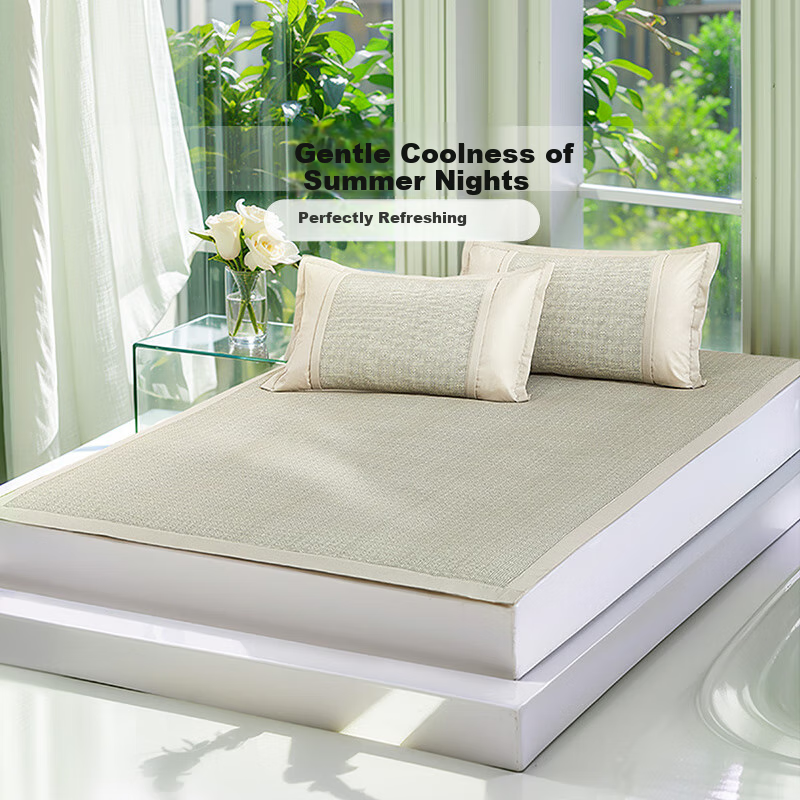 Fuaner Oak Qi Washable Cool Feeling Printed Mat Set for Single Bed, Light Brown, 1.2*2m【Foldable】