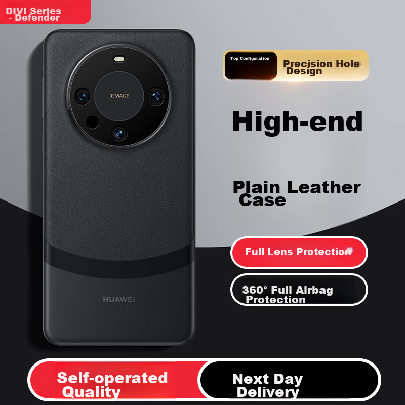 DIVI [Official Authentic Product | Premium Quality] Phone Case for Huawei Mate 60, Mate 60 Genuine Leather Full Lens Protection Ultra-Thin Shockproof Case for Men And Women, Ink Black