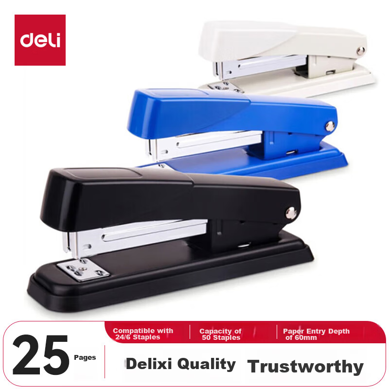 Deli Metal Stapler, Compatible with 24/6 Or 26/6 Staples, Blue, 0426