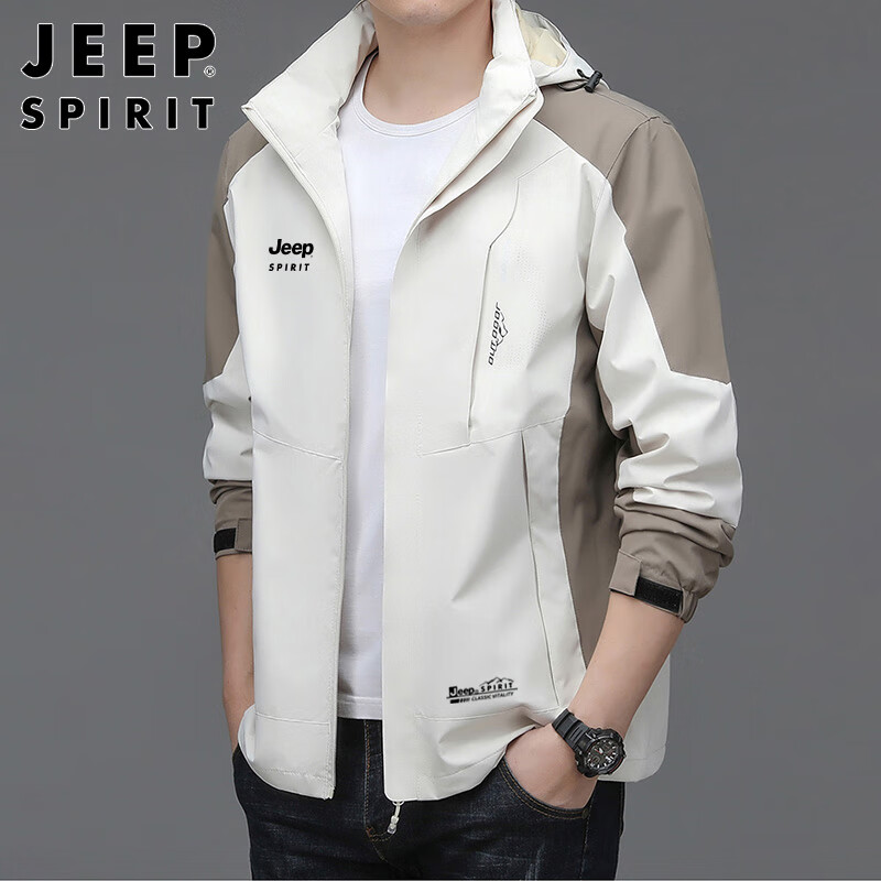 JEEP SPIRIT Men's Jacket, Autumn And Winter Windproof Coat for Men And Women, White Card, 5XL