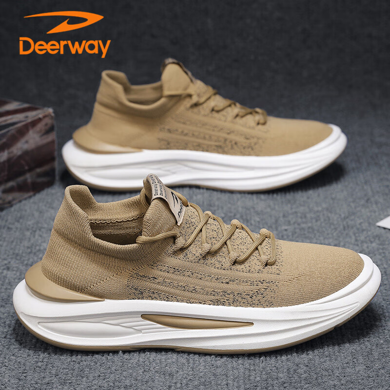 DEERWAY Men's Shoes 2025 Summer Dad Shoes Men's Thick-soled Breathable Fashion Sports Running Shoes Khaki Size 44