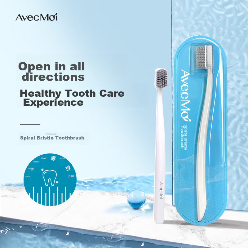 Avec Moi Toothbrush Spiral Bristles, Adult Fine Bristle Care Toothbrush, 1 Pack (Soft Bristles for Gum Protection, Deep Cleaning)