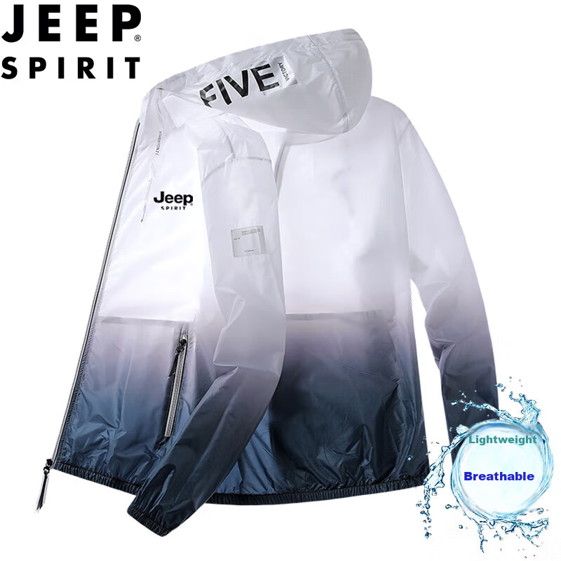 JEEP SPIRIT Men's Sun Protection Jacket, Summer Hooded Lightweight Jacket, Casual Outerwear, Fishing Wear, Black, XL