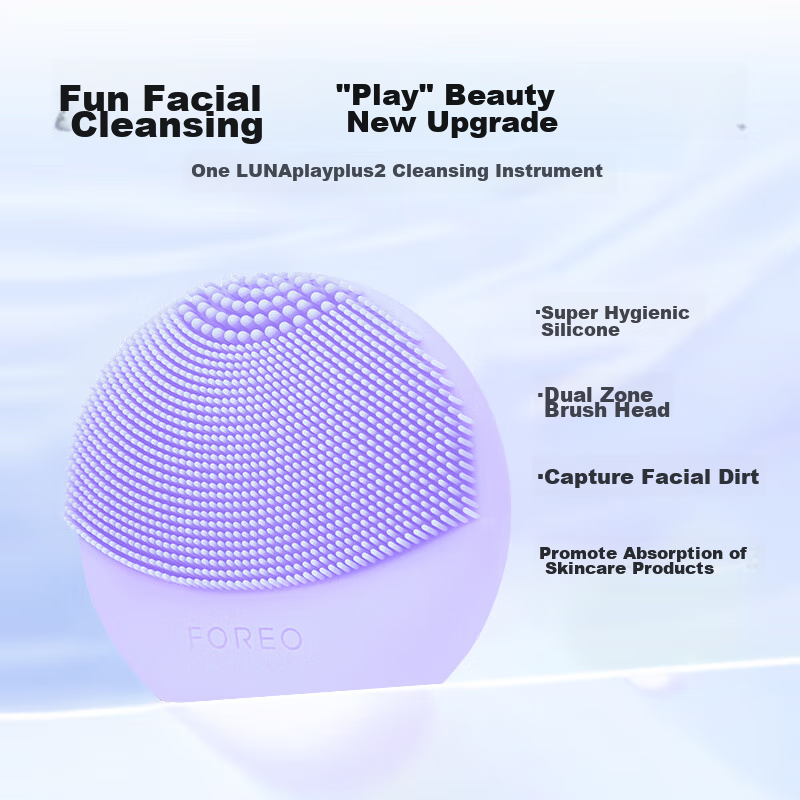 FOREO LUNA Play Plus2 Enhanced Edition Electric Facial Cleansing Device, Gentle Cleansing Face Washing Tool, Gift for Wife, Romantic Pink-Purple, Non-Rechargeable