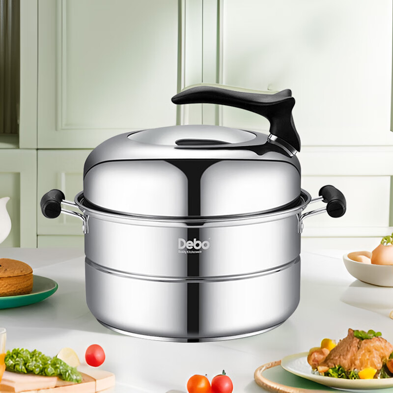 Debo 28cm Stainless Steel Three-Layer Steamer Pot, Compatible with Gas And Induction Cooktops