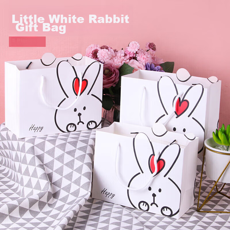 TaTanice Gift Bags 5-Pack Christmas Gift Bags Birthday Gift Packaging Bags Storage Bags Handheld Bags White Rabbit Gift Bags