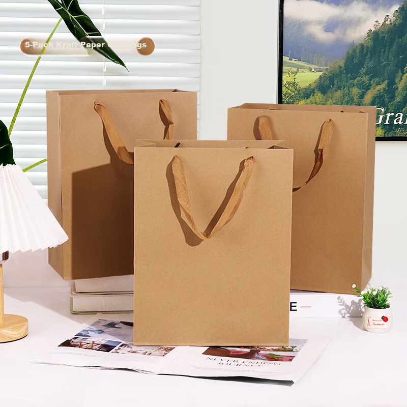 TaTanice Kraft Paper Gift Bags, Storage Bags, Handbags, Gift Bags, File Management, Birthday Gift Packaging Bags, Handbags, Medium Vertical Version, Pack of Five