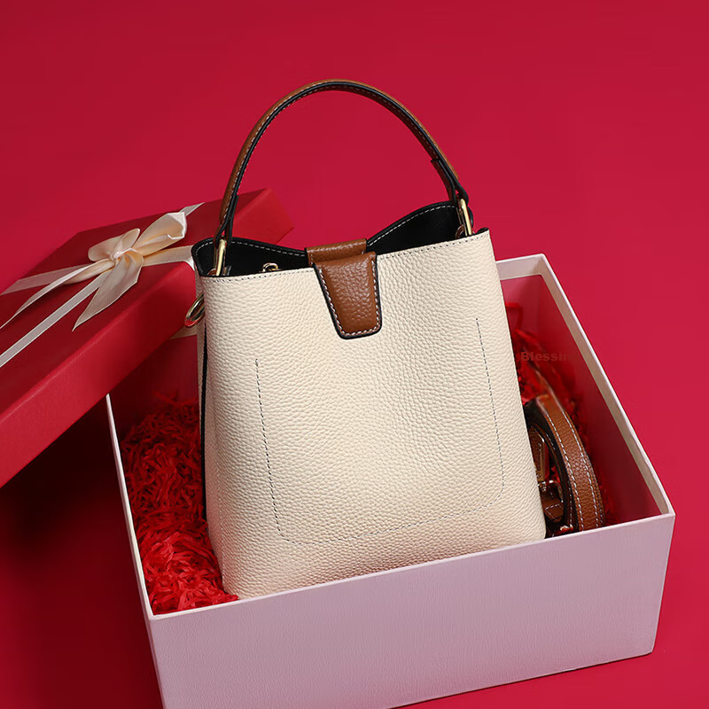 Viney Women's Handbag, Cowhide Bucket Bag, Light Luxury Crossbody Shoulder Tote Bag, Birthday Mother's Day Gift for Mom, Practical Present