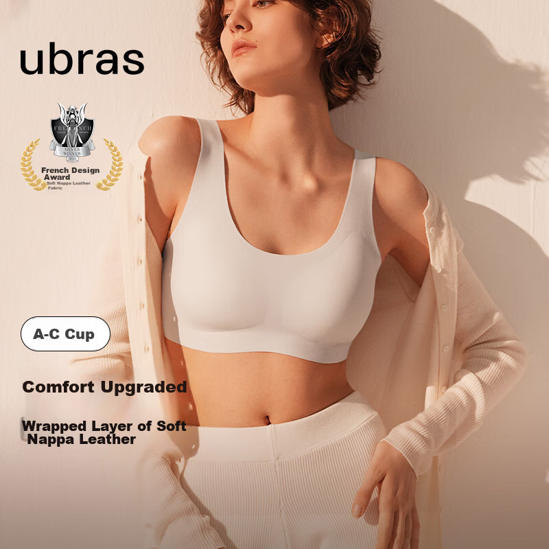 Ubras Sizeless Small Milk Skin, No Need to Remove Chest Pads, Upgraded Version Vest Bra, Invisible Seamless Underwear for Women, Coffee Powder Color small