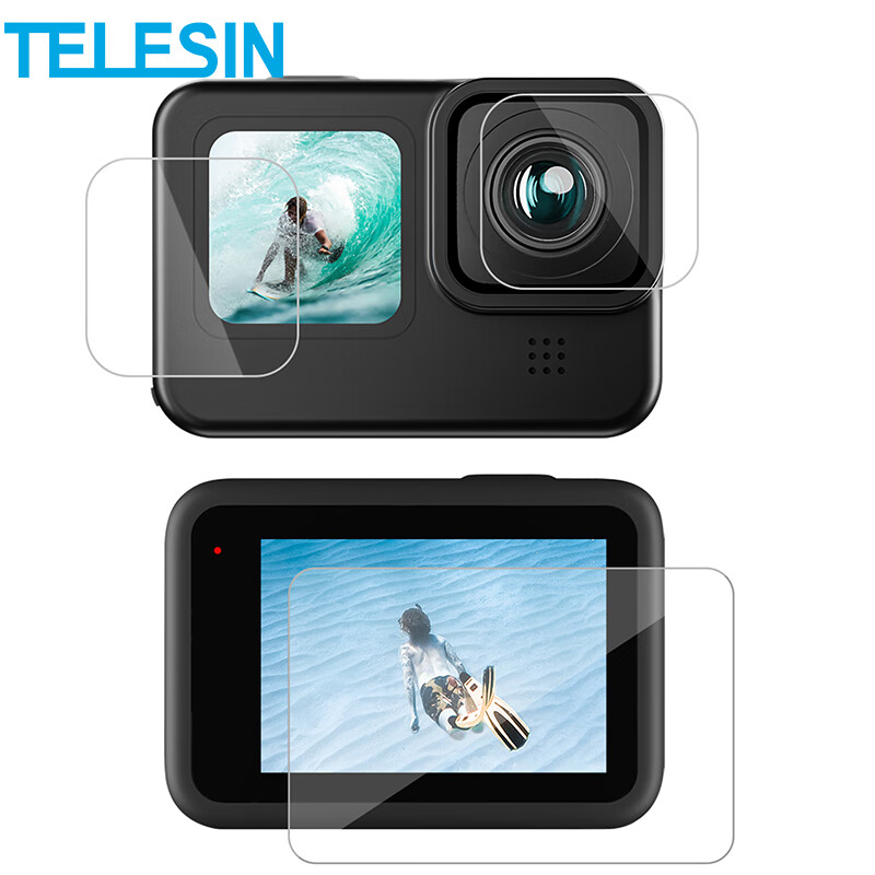 TELESIN Compatible Tempered Glass Screen Protector for GoPro 11, GoPro 12 Accessories, GoPro Protective Film, HERO9 Protective Film, Lens Protection, Screen Display Protection