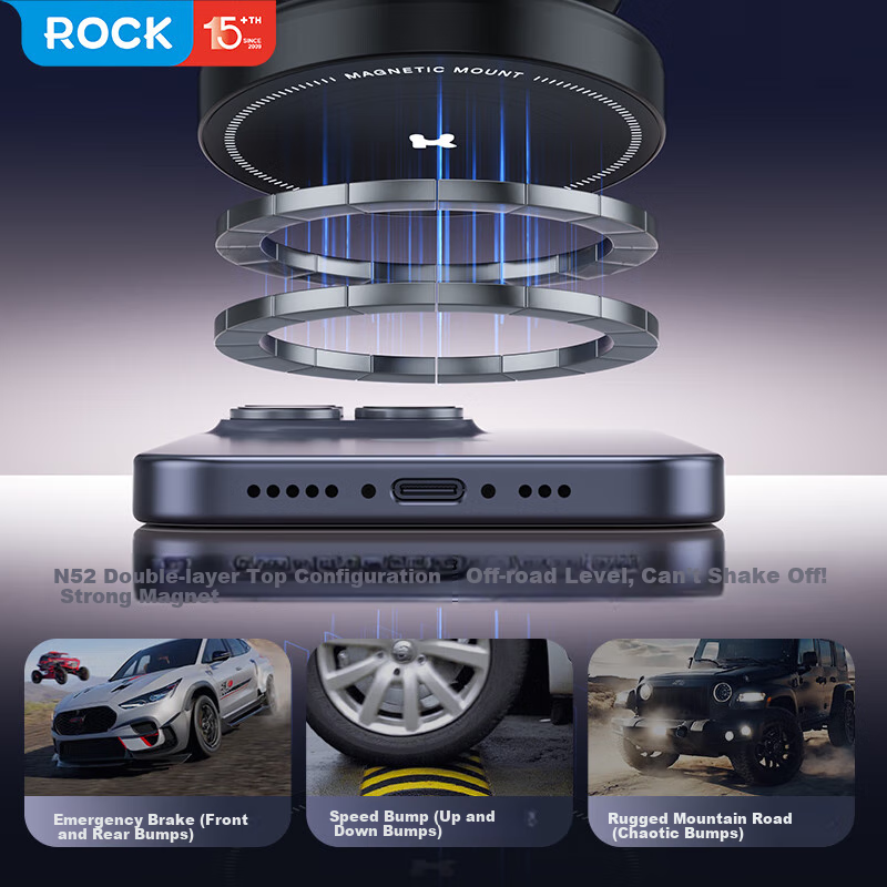 ROCK Electric Suction Cup Magnetic Phone Holder Car Mount Dashboard Vacuum Adsorption Folding Telescopic Universal Multi-function Bedside Desktop Live Shooting Support Stand Blue